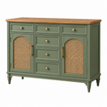 Aparador 160 x 45 x 90 cm de madera verde con puertas de ratán estilo clásico