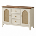 Aparador 140 x 40 x 85 cm de madera beige y nogal con ratán para salón estilo clásico