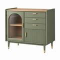 Aparador 100 x 40 x 100 cm de madera verde con puertas de cristal acanalado y cajones