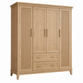 Armario ropero 180 x 60 x 210 cm de madera natural con 4 puertas y 2 cajones estilo contemporáneo