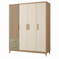 Armario 120 x 55 x 190 cm de tablero de madera beige y roble con 4 puertas y 2 cajones estilo moderno