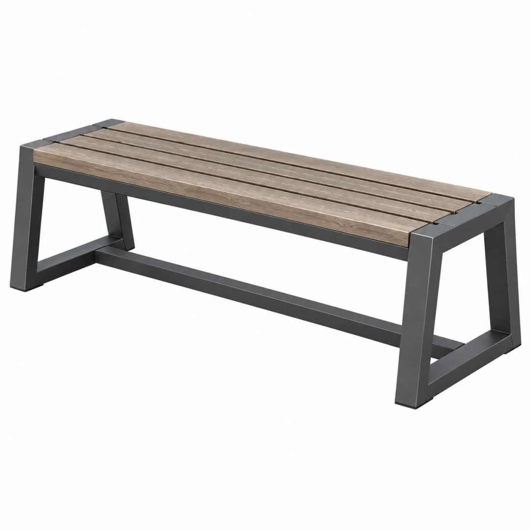 Banco de jardín 120 cm de madera y metal gris marrón de estilo industrial