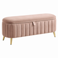 Banco arcón 100 x 40 x 45 cm de terciopelo rosa con patas metálicas doradas estilo glamuroso