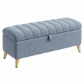 Banco baúl 100 x 40 x 45 cm de tejido azul grisáceo con almacenaje y patas doradas