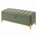 Banco arcón 120 x 45 x 48 cm de tela bouclé verde con estructura metálica dorada