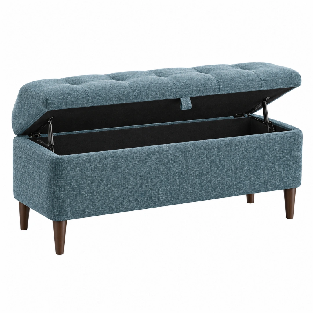 Banco baúl 110 x 45 x 45 cm de tela azul con almacenamiento estilo moderno