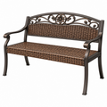 Banco de jardín 122 cm de metal y ratán sintético marrón con respaldo floral