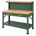 Banco de trabajo 120 x 60 x 155 cm de acero y madera verde con panel perforado y cajones