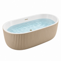 Bañera exenta ovalada 170 x 75 cm de acrílico blanco y beige - diseño acanalado para baño