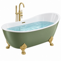Bañera exenta 170 x 75 x 75 cm de acrílico verde y blanco con patas doradas estilo clásico