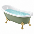 Bañera exenta 170 x 75 x 75 cm de acrílico verde con patas doradas estilo clásico