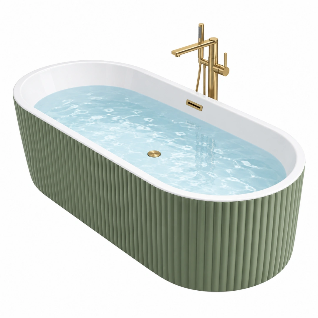 Bañera exenta 170 x 75 cm de acrílico verde con acabado acanalado contemporáneo