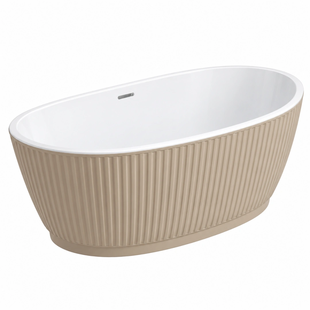 Bañera exenta 170 x 80 x 58 cm de acrílico blanco y beige con acabado acanalado para baño moderno